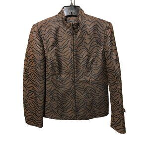 Due Per Due Chocolate Brown Black Zebra Like Pattern Zipper Front Long Sleeve Sh
